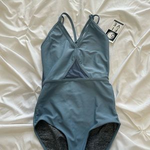 five dancewear leotard blue mesh cutouts size small five the label